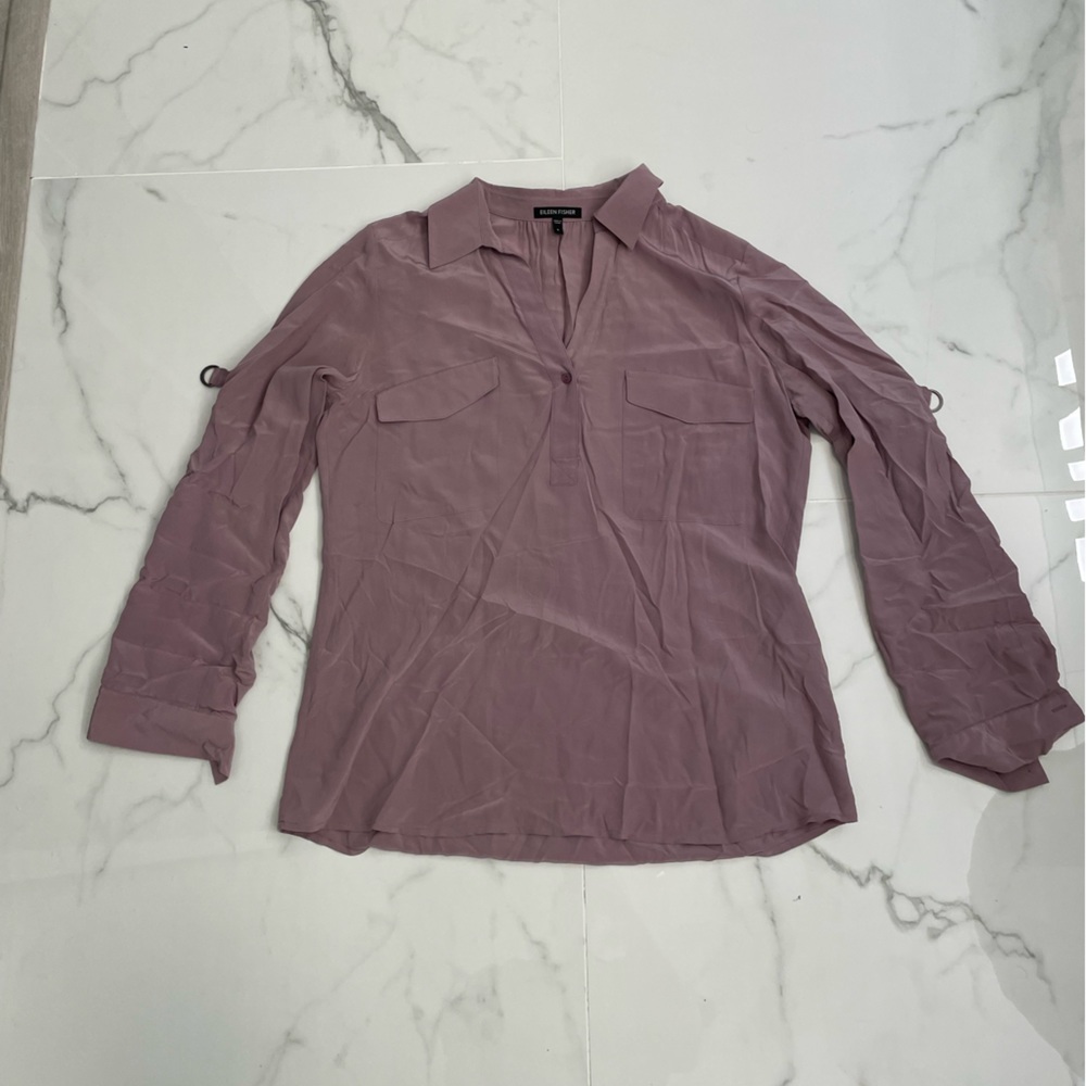 Eileen Fisher Lavender Purple 100% Silk Blouse